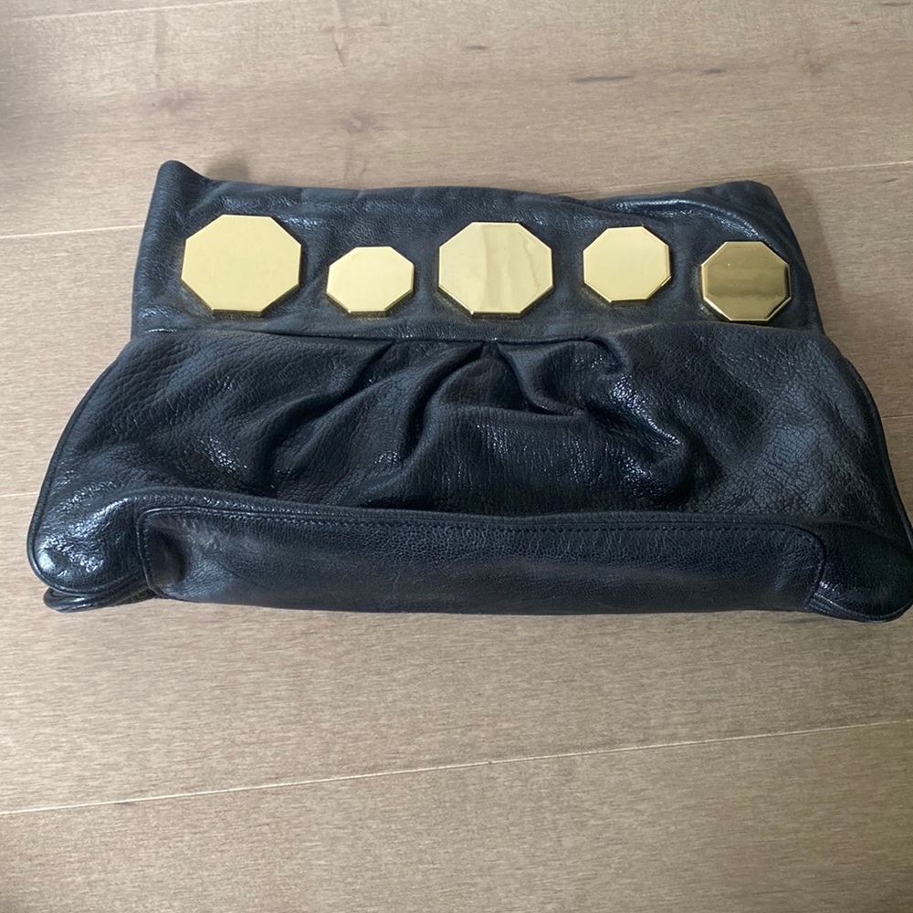 Treesje New $315 Black Leather Harper Clutch Bag
